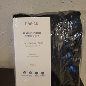 Basics Flannel Plush Fitted Sheet - Black, Twin